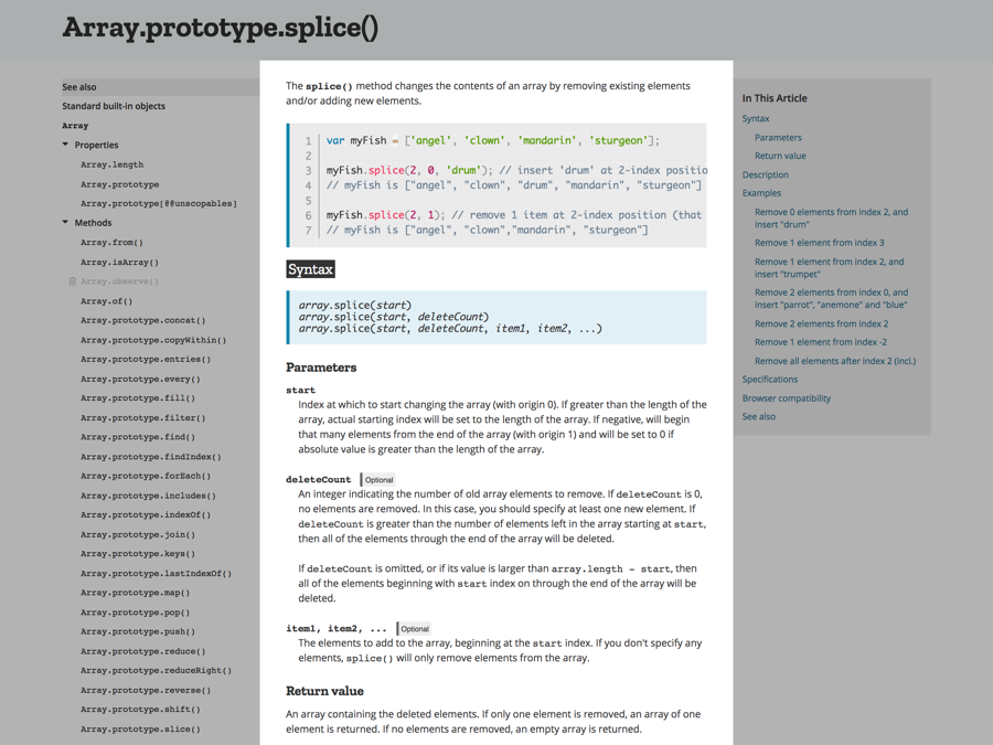 Array.prototype.splice() documentation on MDN