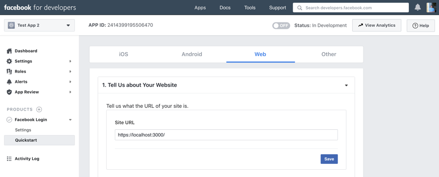 Facebook Login Settings